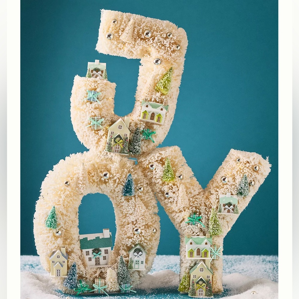 New Anthropologie Festive Sisal Light-Up Diorama Christmas JOY
